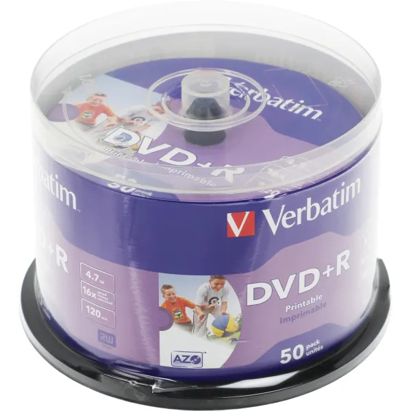 Диск DVD+R Verbatim (4.7Гб, 16x, cake box, 50, Printable)