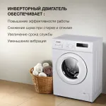 Стиральная машина Hyundai WME6004(фронтальная узкая, класс стирки/отжима/э.потребления: A/C/A+++ , макс: 6кг, 1000 об/мин, инвертер, защита: частичная, 59.5x85x39см, белый)