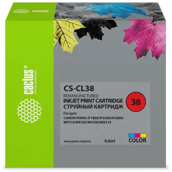 Чернильный картридж Cactus CS-CL38 (многоцветный; 9стр; Pixma iP1800, iP1900, iP2500, iP2600, MP140, MP190, MP210, MP220, MP470, MX300, MX310)