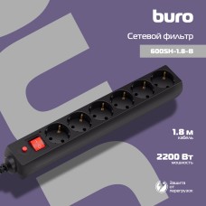 Сетевой фильтр Buro 600SH-1.8-B (1,8м, 6xEURO, 2,2кВт, 10А) [600SH-1.8-B]