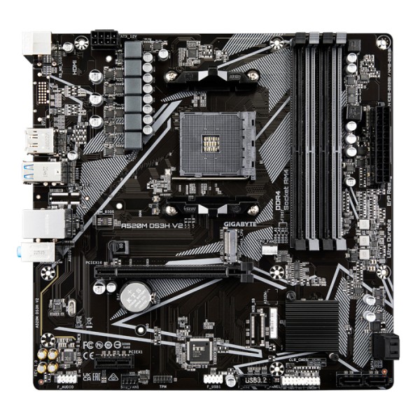 Материнская плата Gigabyte A520M DS3H V2 (AM4, AMD A520, 4xDDR4 DIMM, microATX, RAID SATA: 0,1,10)
