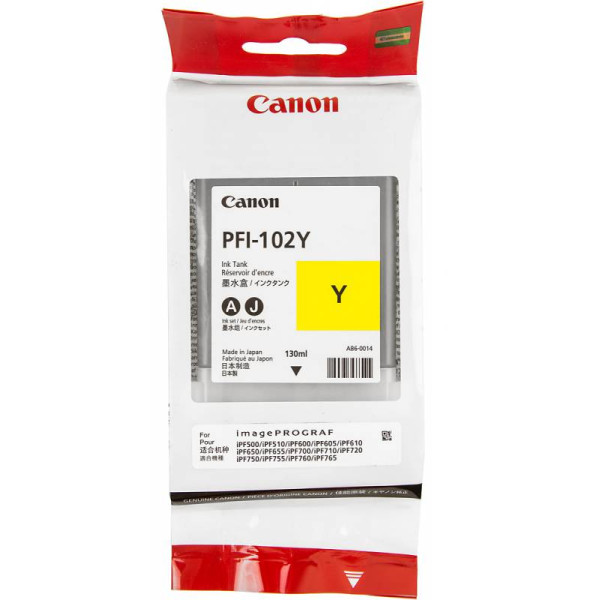 Картридж Canon PFI-102 (желтый; 130стр; 130мл; iPF510, 605, 610, 650, 655, 750, 760, 765)