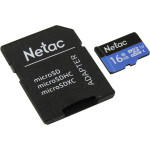 Карта памяти microSDHC 16Гб Netac (Class 10, 80Мб/с, UHS-I U1, адаптер на SD)