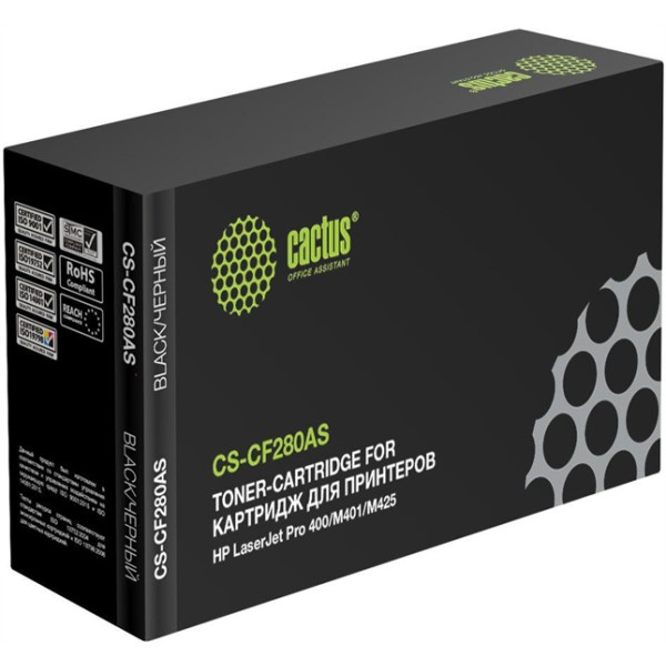 Тонер-картридж Cactus HP CS-CF280AS (черный; 2700стр; LJ Pro 400, M401, M425)