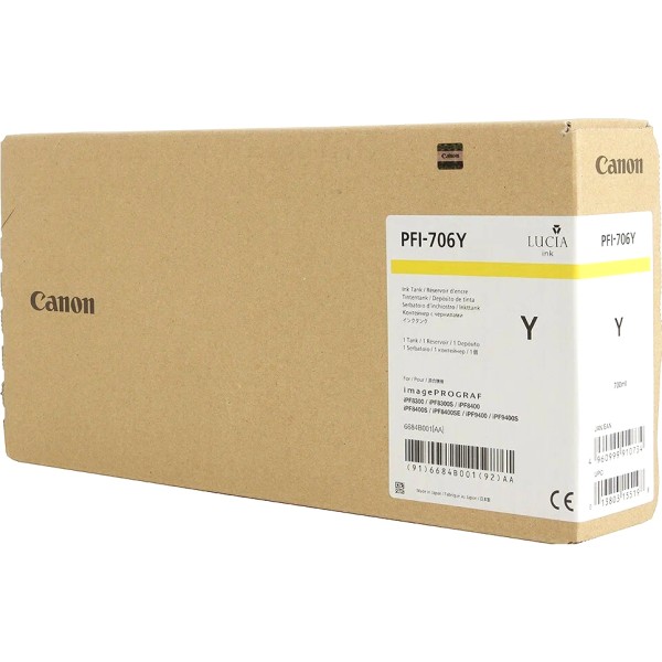Картридж Canon PFI-706Y (6684B001) (желтый; 700мл; Canon imagePROGRAF iPF8400, Canon imagePROGRAF iPF8400S, Canon imagePROGRAF iPF8400SE, Canon imagePROGRAF iPF9400)