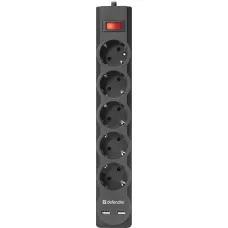 Сетевой фильтр Defender DFS 755 (5м, 5xEURO, USB 2шт, 2,2кВт)