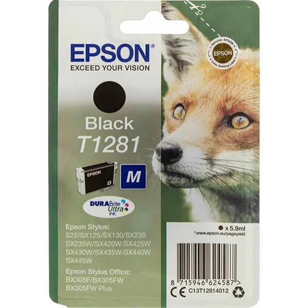 Чернильный картридж Epson C13T12814012 (черный; 185стр; S22, SX125)
