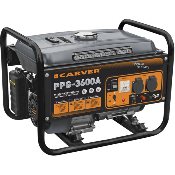 Электрогенератор Carver PPG-3600A (бензиновый, однофазный, пуск ручной, 2,8/2,5кВт, непр.работа 12ч)