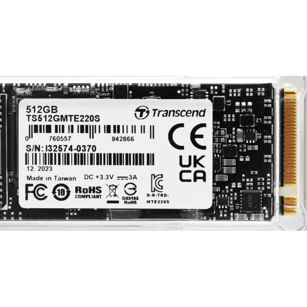 Жесткий диск SSD 512Гб Transcend (2280, 3500/2500 Мб/с, 360000 IOPS, PCIe 3.0 x4 (NVMe))