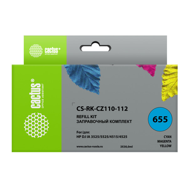Заправочный набор Cactus CS-RK-CZ110-112 (многоцветный; 90мл; HP DJ IA 3525, 5525, 4515, 4525)