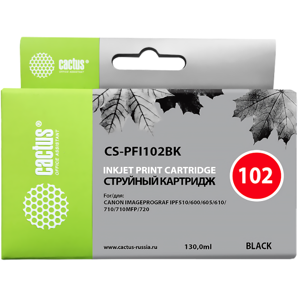 Чернильный картридж Cactus CS-PFI102BK (черный; 130стр; iPF500, iPF600, iPF700, MFP M40, iPF765, LP17, LP24)