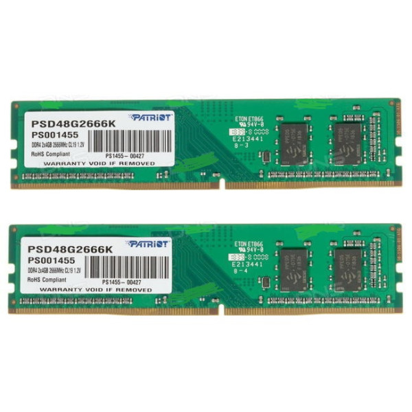 Память DIMM DDR4 2x4Гб 2666МГц Patriot Memory (21300Мб/с, CL19, 288-pin, 1.2 В)