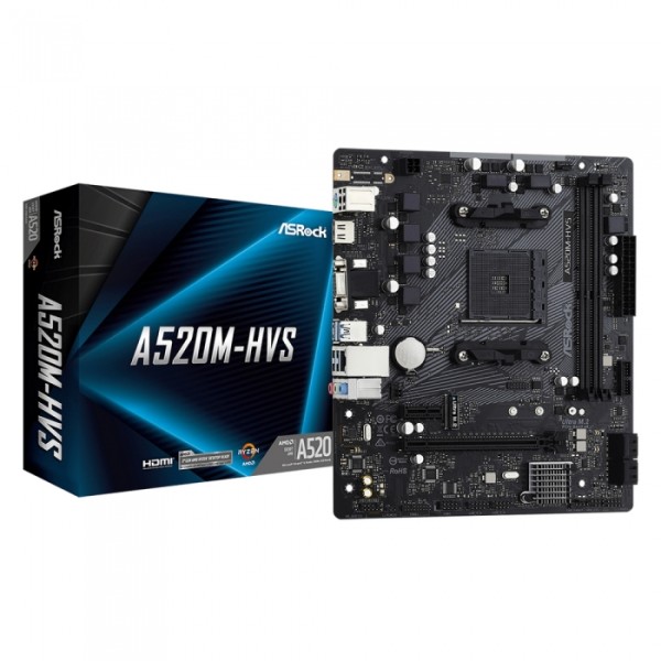 Материнская плата ASRock A520M-HVS (AM4, A520, 2xDDR4 DIMM, microATX, RAID SATA: 0,1,10)