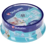 Диск CD-R Verbatim (0.68359375Гб, 52x, cake box, 25, Printable)