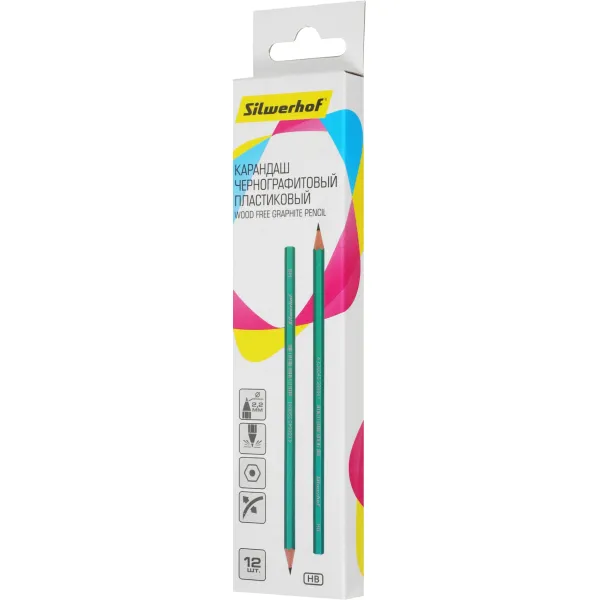 Карандаш чернографитовый Silwerhof 120638-03 (пластик, шестигранный, HB, коробка с европодвесом)