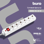 Сетевой фильтр Buro 600SH-16-1.8-W (1,8м, 6xEURO, 3,5кВт, 16А)