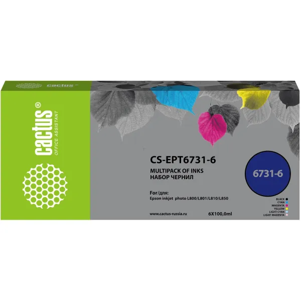 Чернила Cactus CS-EPT6731-6 (многоцветный; 100мл; Epson L800, L810, L850, L1800)