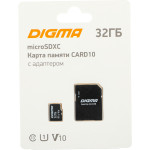 Карта памяти microSDHC 32Гб Digma (Class 10, 70Мб/с, UHS-I U1, адаптер на SD)