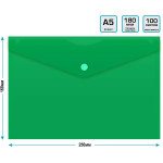 Конверт на кнопке Бюрократ PK804A5NGRN (A5, пластик, непрозрачный, толщина пластика 0,18мм, зеленый)
