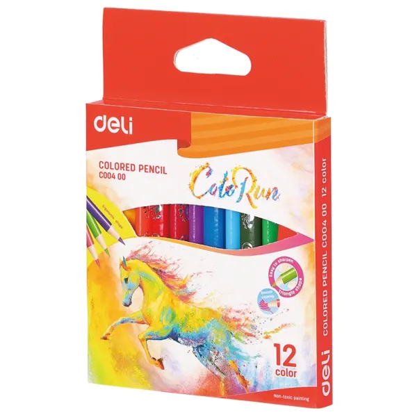 Карандаши Deli ColoRun (тополь, трехгранный, 12 цветов, коробка европодвес)