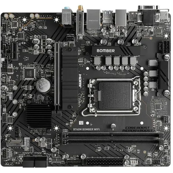 Материнская плата MSI B760M BOMBER WIFI (SocketLGA1700, 2xDDR5, microATX, RAID SATA: 0,1,15,5)