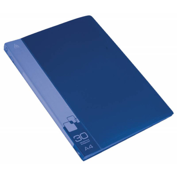 Папка Бюрократ -BPV30BLUE (A4, пластик, толщина пластика 0,65мм, карман торцевой с бумажной вставкой, синий)