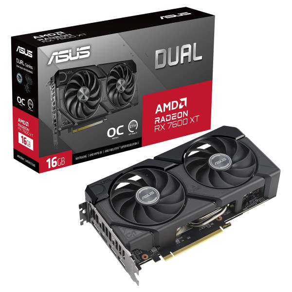 Видеокарта Radeon RX 7600XT 2493МГц 8Гб ASUS DUAL OC (GDDR6, 128бит, 1xHDMI, 3xDP)