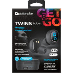 Гарнитура Defender Twins 639 (беспроводные вкладыши в ушной раковине закрытые, 2000мА*ч, 4ч, Micro USB)