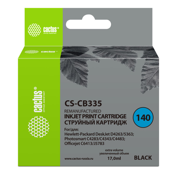 Чернильный картридж Cactus CS-CB335 (оригинальный номер: №140; черный; 17стр; 17мл; DJ D4263, D4363)