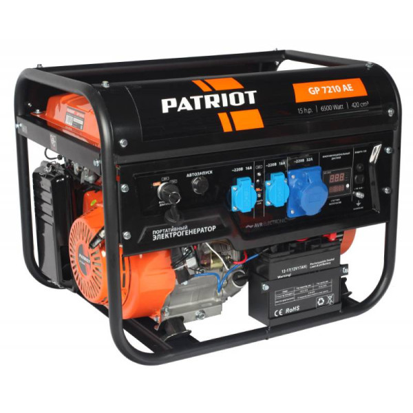 Электрогенератор PATRIOT GP 7210AE (бензиновый, однофазный, пуск автоматический/ручной/электрический, 6,5/6кВт, непр.работа 8ч)
