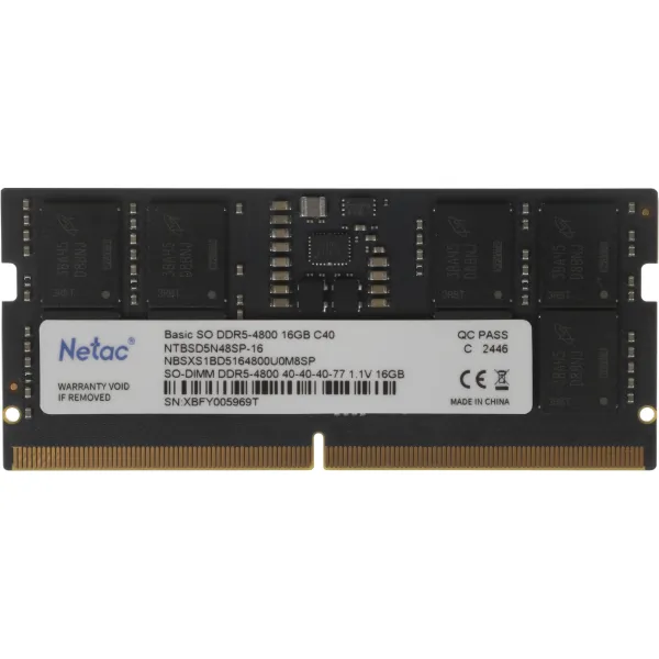 Память SO-DIMM DDR5 16Гб 4800МГц Netac (38400Мб/с, CL40, 262-pin, 1.1 В)