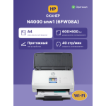 Сканер HP ScanJet Pro N4000 snw1 (A4, 600x600 dpi, 48 бит, 40 стр/мин, двусторонний, Ethernet, USB 3.0, Wi-Fi)