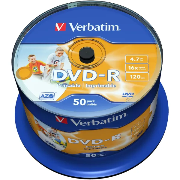Диск DVD-R Verbatim (4.7Гб, 16x, cake box, 50, Printable)