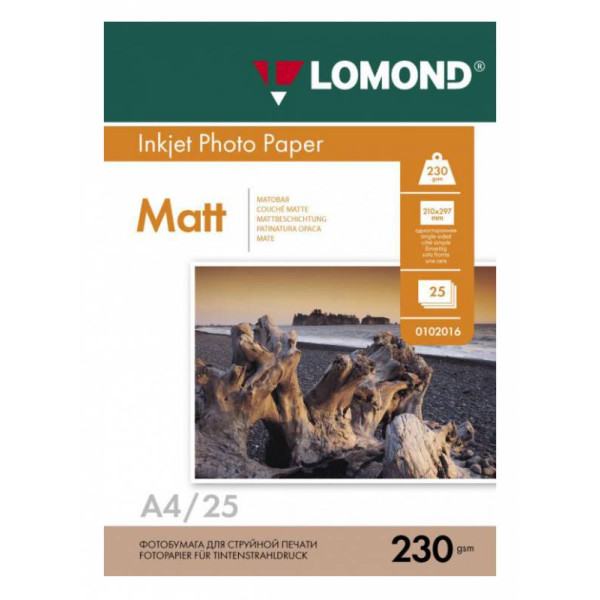 Фотобумага Lomond 0102050 (A4, 230г/м2, для струйной печати, односторонняя, матовая, 25л)