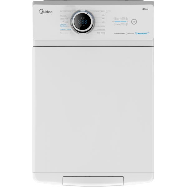 Стиральная машина Midea MF100T80BS/W-RU(вертикальная полноразмерная, класс стирки/отжима/э.потребления: A , макс: 8кг, белый)