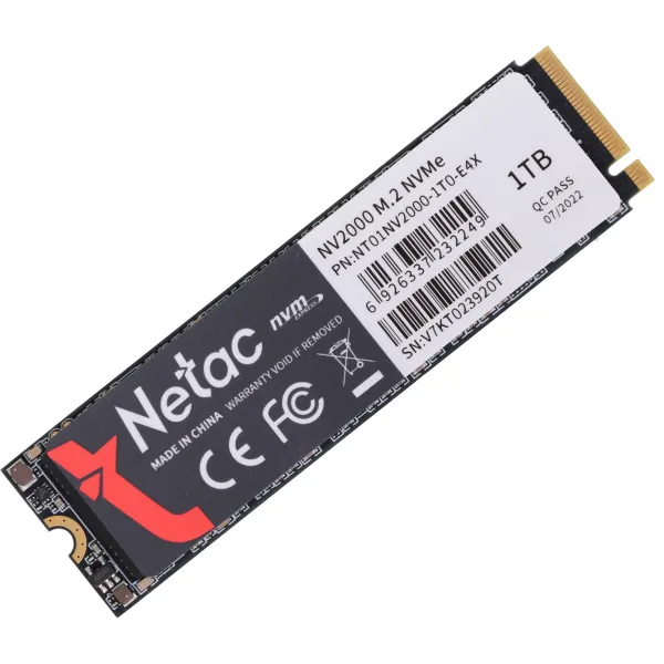 Жесткий диск SSD 1Тб Netac NV2000 (M.2, 2500/2100 Мб/с, 280000 IOPS, PCI-E, для ноутбука и настольного компьютера)