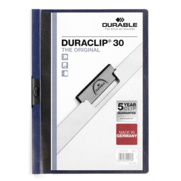 Папка с клипом Durable Duraclip 220007 (верхний лист прозрачный, A4, вместимость 1-30 листов, темно-синий)