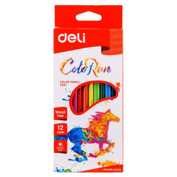 Карандаши Deli ColoRun EC00100 (пластик, трехгранный, 12 цветов, упаковка 12шт, коробка европодвес)