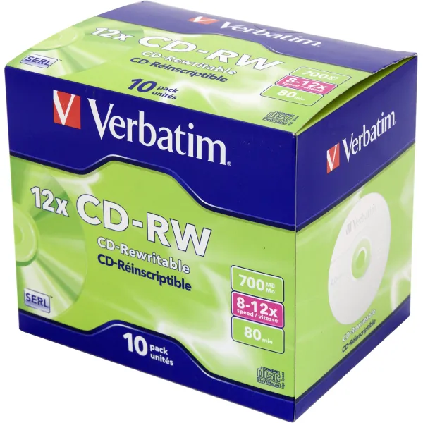 Диск CD-RW Verbatim (0.68359375Гб, 12x, jewel case, 10)