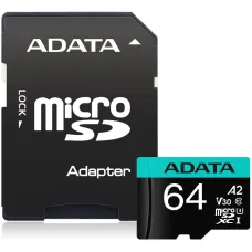 Карта памяти microSDXC 64Гб ADATA (Class 10, 100Мб/с, UHS-I U3, адаптер на SD) [AUSDX64GUI3V30SA2-RA1]