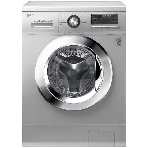 Стиральная машина LG F-1296TD4(фронтальная полноразмерная, класс стирки/отжима/э.потребления: A/B/A , макс: 8кг, 1200 об/мин, инвертер, защита: частичная (корпус), 60x85x55см, серебристый)