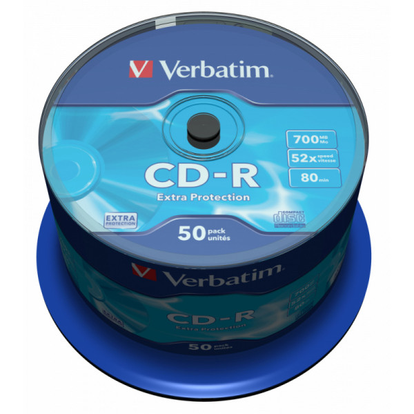 Диск CD-R Verbatim (0.68359375Гб, 52x, cake box, 50)