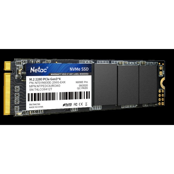 Жесткий диск SSD 256Гб Netac N930E Pro (2280, 2040/1270 Мб/с, 180000 IOPS, PCI-E, для ноутбука и настольного компьютера)