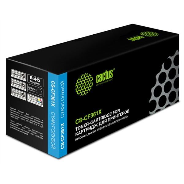 Тонер-картридж Cactus HP CS-CF361X (голубой; 9500стр; CLJ M552dn, M553dn)