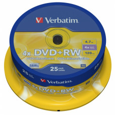 Диск DVD+RW Verbatim (4,7Гб, 4x, cake box, 25) [43489]