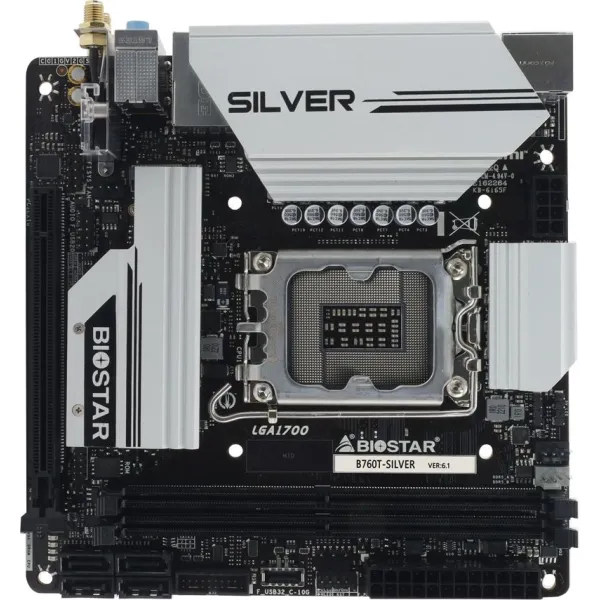 Материнская плата Biostar B760T-SILVER (LGA1700, 2xDDR5, mini-ITX, RAID SATA: 0,1,15,5)