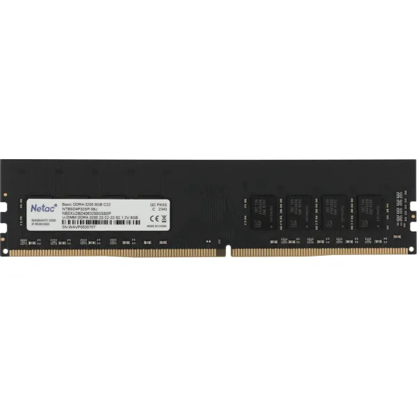 Память DIMM DDR4 8Гб 3200МГц Netac (25600Мб/с, CL22, 288-pin)