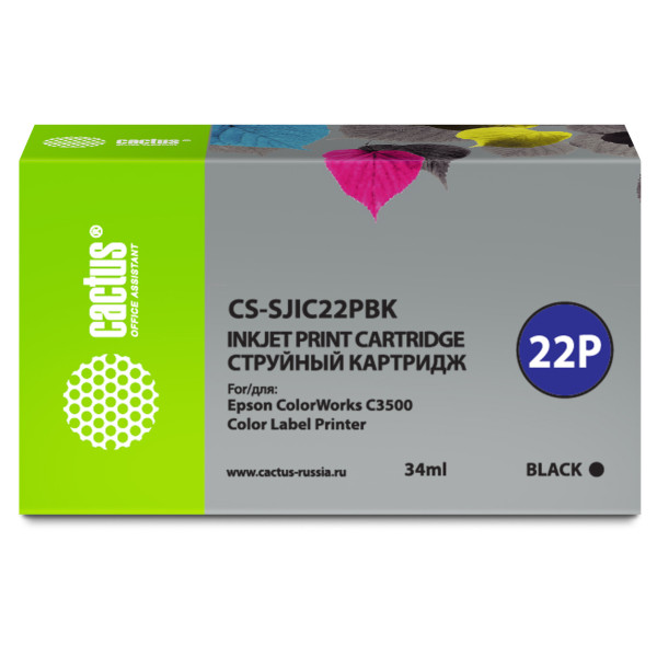 Картридж Cactus CS-SJIC22PBK (оригинальный номер: C33S020601; черный; 34стр; ColorWorks C3500)