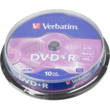 Диск DVD+R Verbatim (4.7Гб, 16x, cake box, 10) [43498]