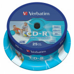 Диск CD-R Verbatim (0.68359375Гб, 52x, cake box, 25, Printable)